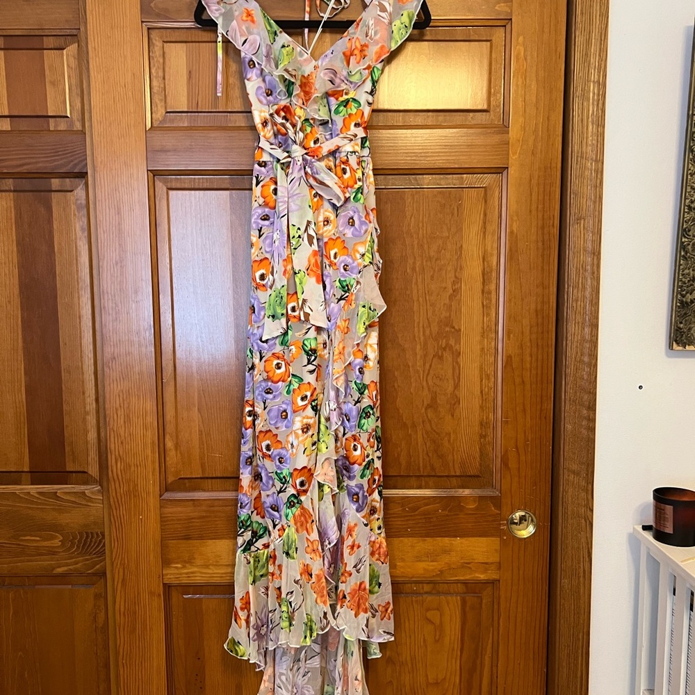 Alice & Olivia Evilia Asymmetrical Ruffle Floral Print Dress